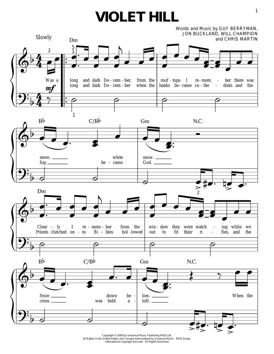 Violet Hill Easy Piano scores gallery preview page 1