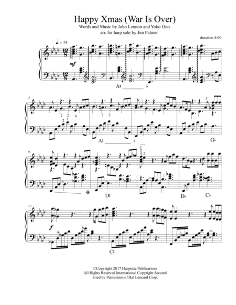 Happy Xmas (War Is Over) Happy Xmas (War Is Over) Harp scores gallery preview page 1