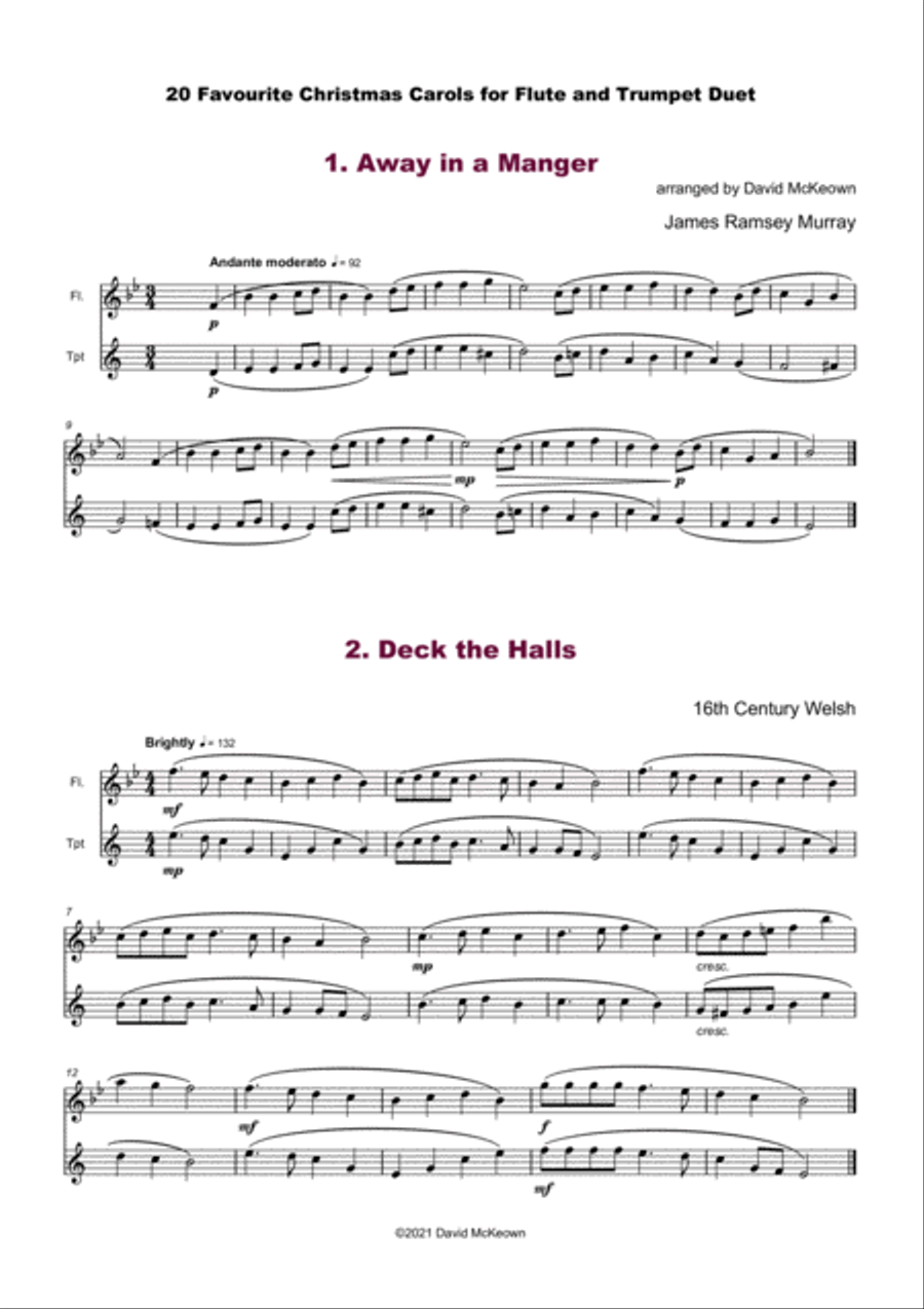 20 Favourite Christmas Carols for Flute and Trumpet Duet Flute scores gallery preview page 3