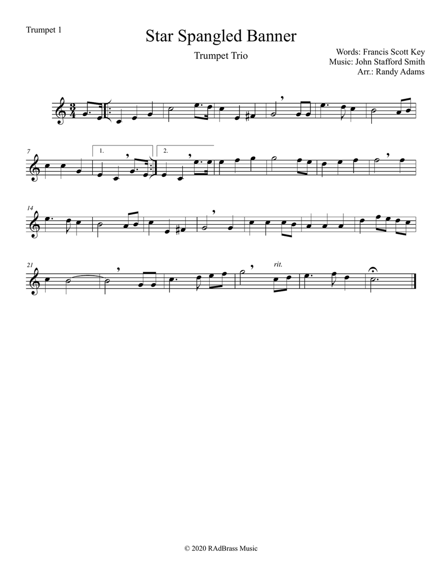 The Star Spangled Banner for Trumpet Trio Trumpet Trio scores gallery preview page 2