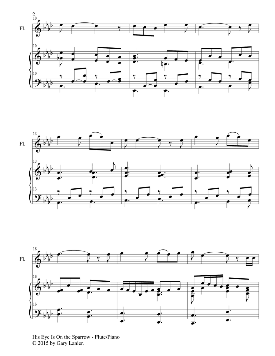 HIS EYE IS ON THE SPARROW (Duet – Flute and Piano/Score and Parts) Woodwind Duet scores gallery preview page 3