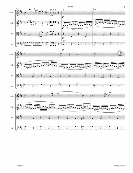 Mozart: Divertimento K 136 for String Quartet, Movement 1 image number null