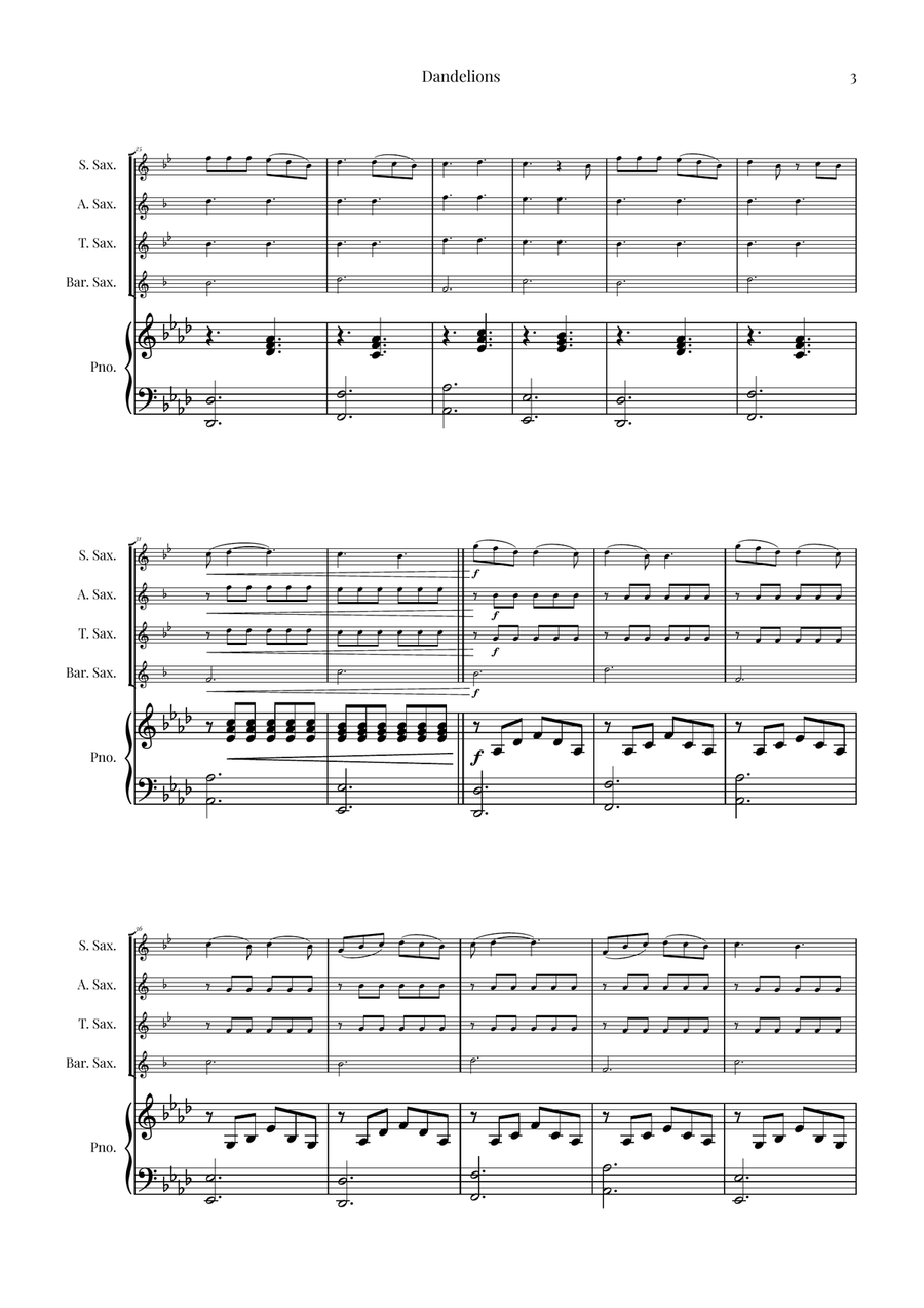 Dandelions Saxophone Quartet scores gallery preview page 3