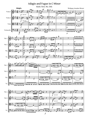 Mozart - Adagio and Fugue in C minor, K.546 - Original For String Quartet Complete