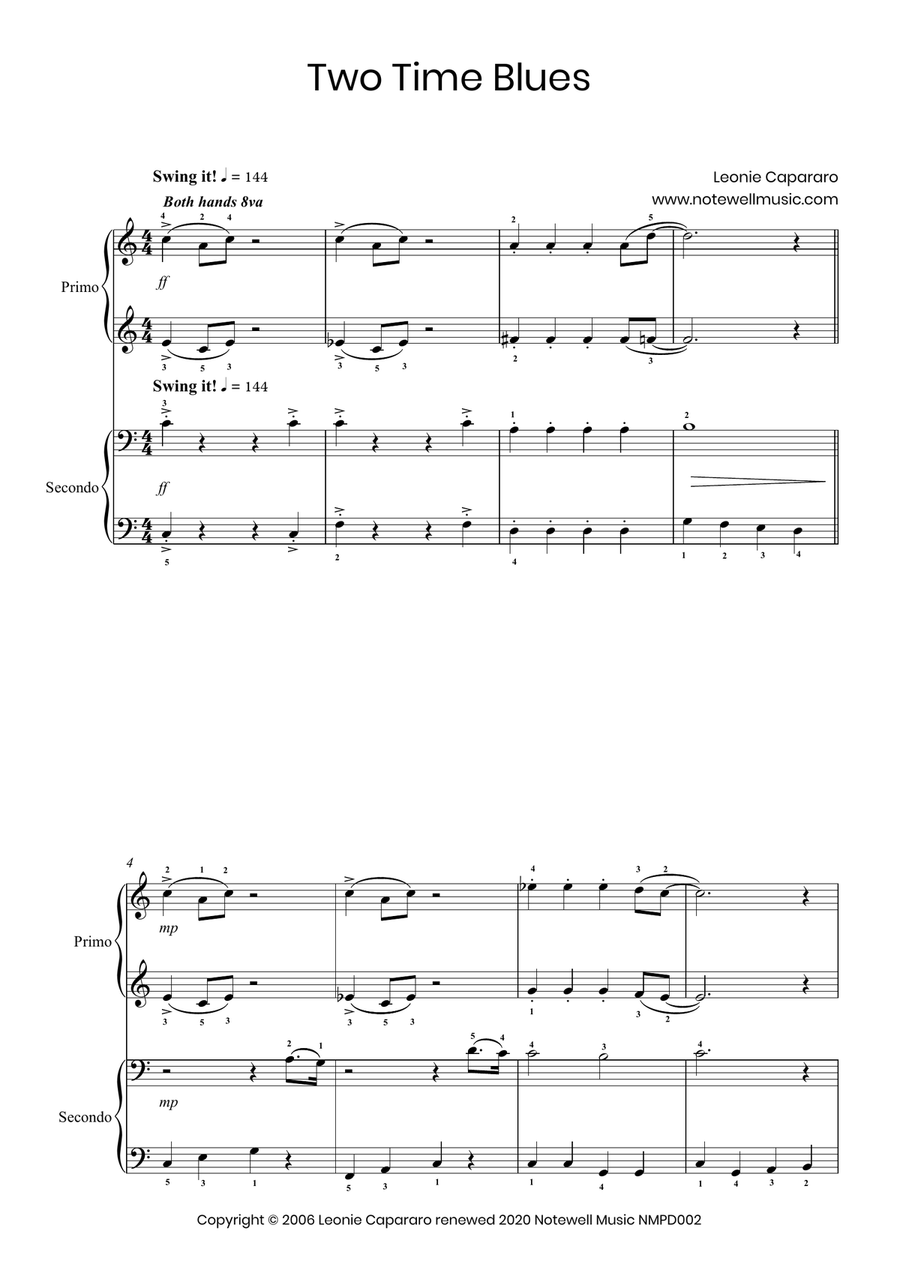 Two Time Blues (Piano duet) Easy Piano scores gallery preview page 2