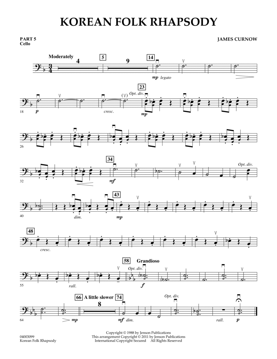 Korean Folk Rhapsody - Pt.5 - Cello Concert Band scores gallery preview page 1