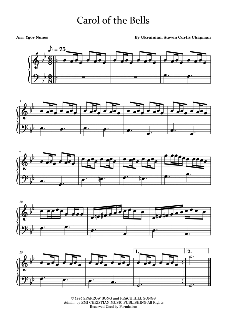Carol Of The Bells Carol Of The Bells Easy Piano scores gallery preview page 1