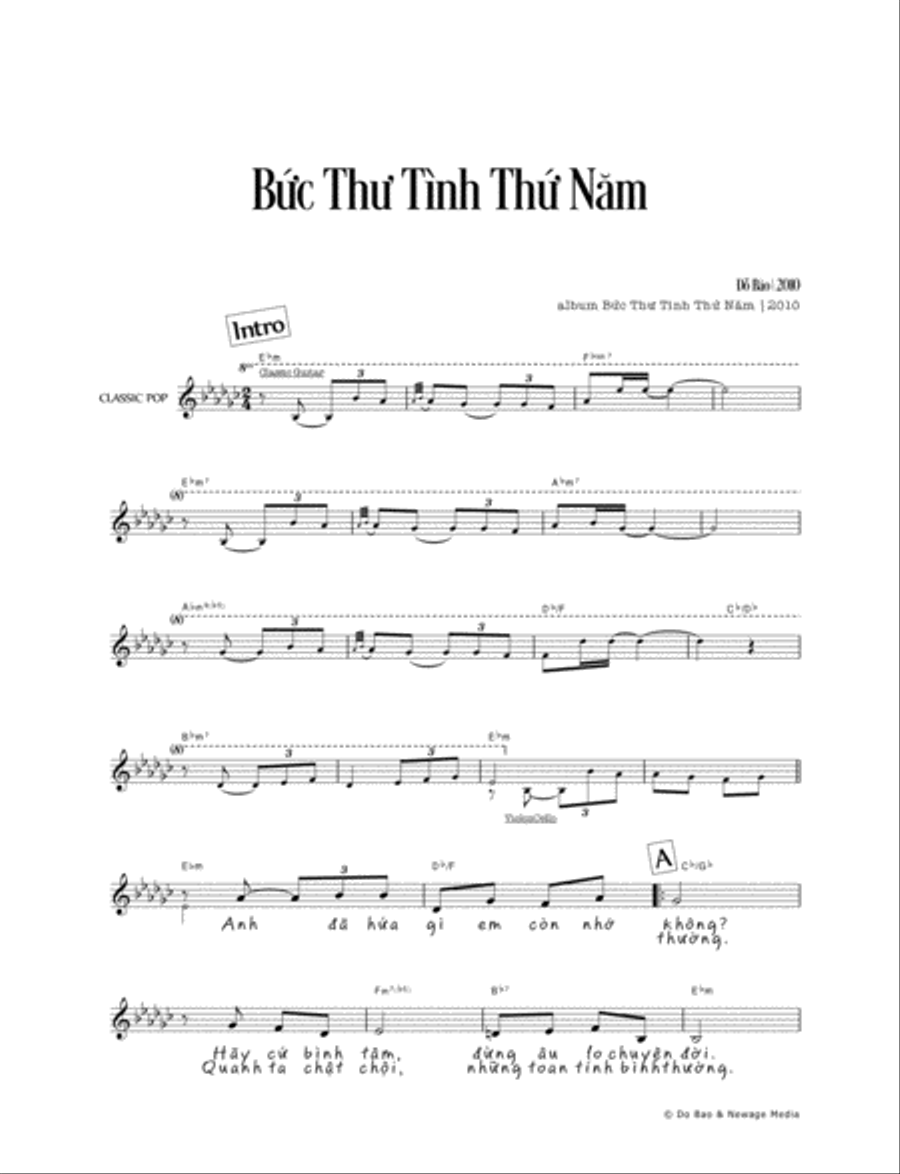 Bức Thư Tình Thứ Năm (guitar reduction, vocals & chords) TTBB scores gallery preview page 1