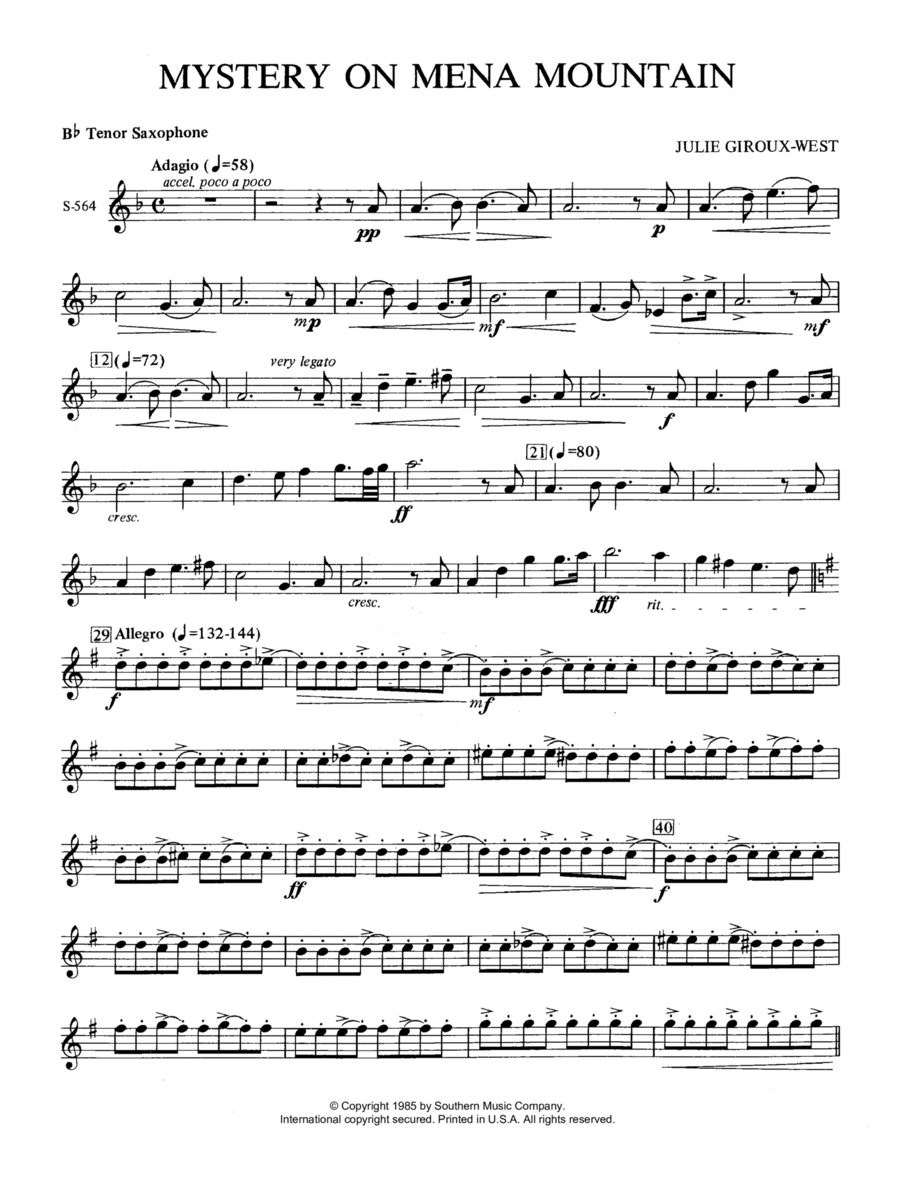 Mystery on Mena Mountain - Tenor Saxophone Concert Band scores gallery preview page 1
