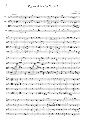 Book cover for Schumann Zigeunerleben Op.29, No.3, for string quartet, CS502