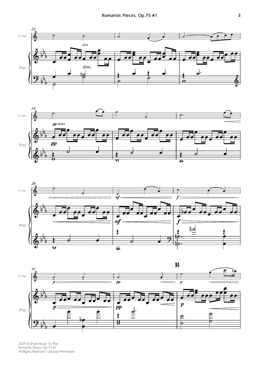 Romantic Pieces, Op.75 (1st mov.) - Alto Sax and Piano (Full Score and Parts) Alto Saxophone scores gallery preview page 5