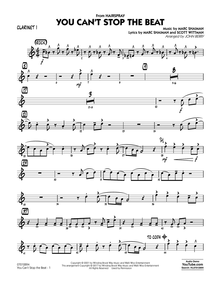 You Can't Stop the Beat (from Hairspray) - Bb Clarinet 1 Jazz Ensemble scores gallery preview page 1