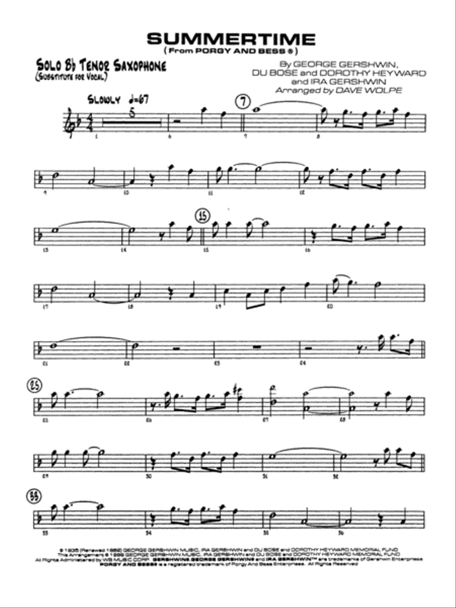 Summertime: Solo Bb Part (Substitute for Vocal) Jazz Ensemble scores gallery preview page 1