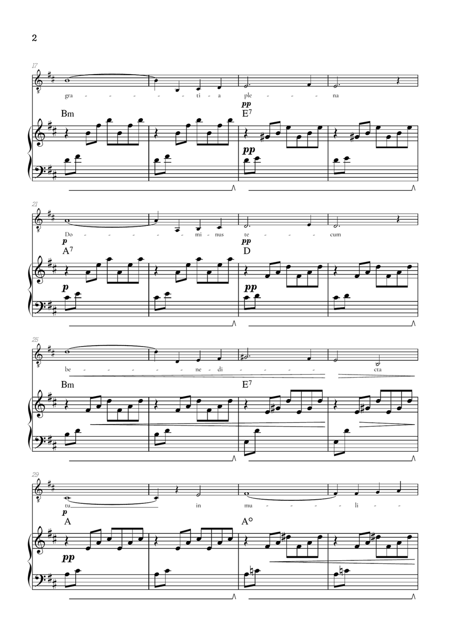 Bach / Gounod Ave Maria in D major • tenor sheet music with piano accompaniment and chords Tenor Voice scores gallery preview page 2