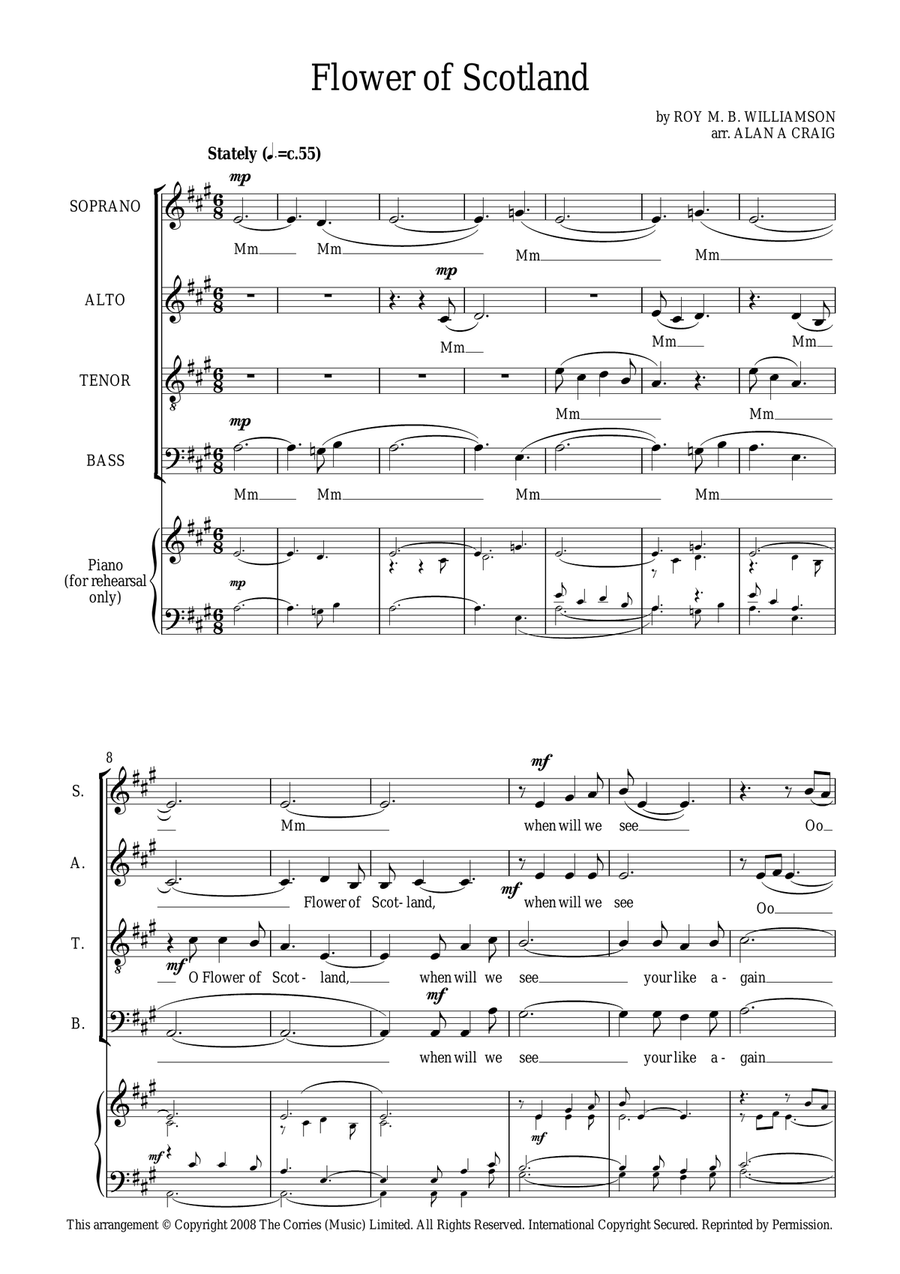 Flower Of Scotland (unofficial Scottish National Anthem) 4-Part scores gallery preview page 2