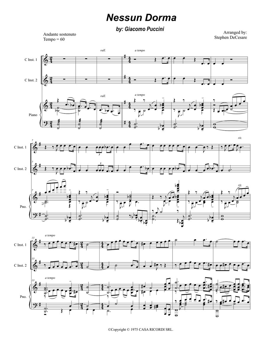 Nessun Dorma Piano scores gallery preview page 1