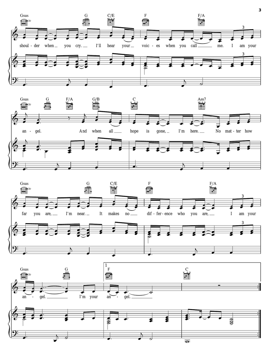 I'm Your Angel Piano, Vocal, Guitar scores gallery preview page 3
