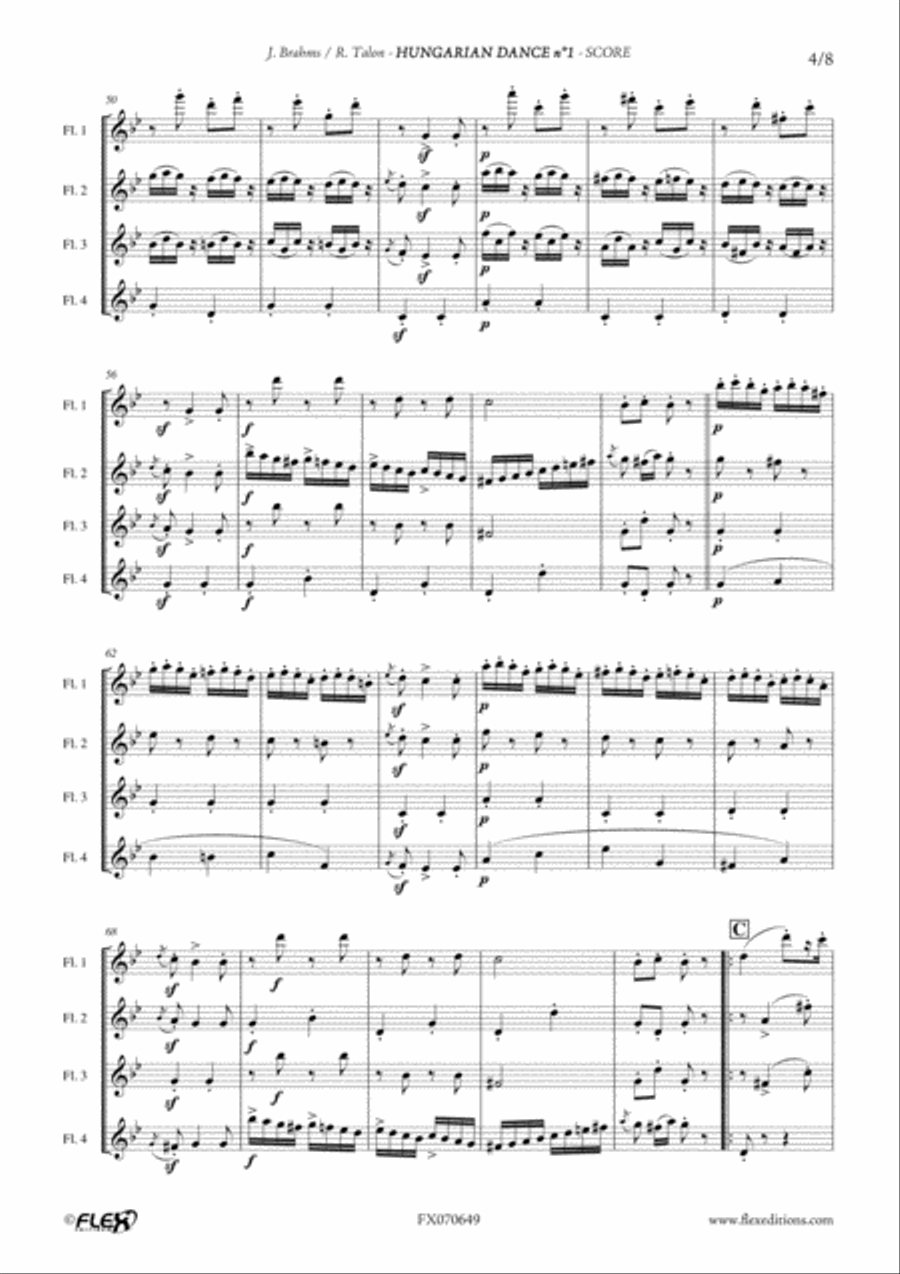 Hungarian Dance No. 1 Flute Quartet scores gallery preview page 4