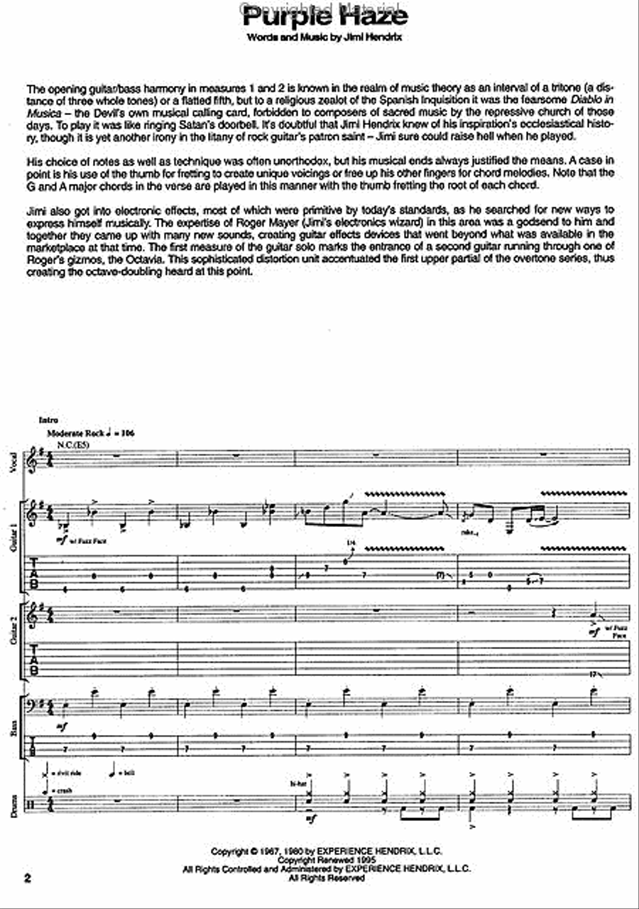 Jimi Hendrix – Experience Hendrix Guitar Tablature scores gallery preview page 2
