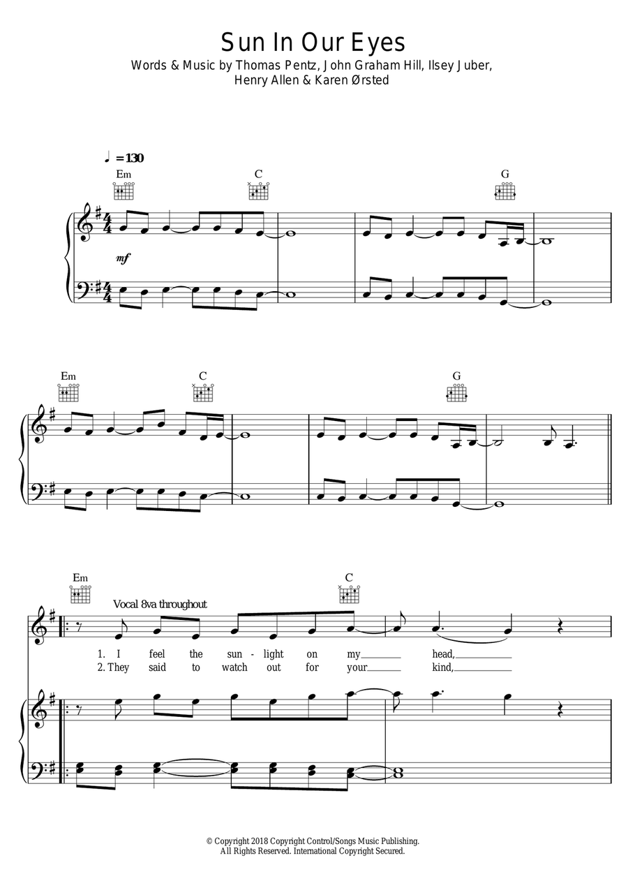 Sun In Our Eyes Piano, Vocal scores gallery preview page 1