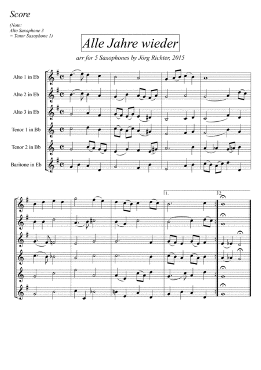 Every year again (Alle Jahre wieder) for saxophone quintet Saxophone Quintet scores gallery preview page 2