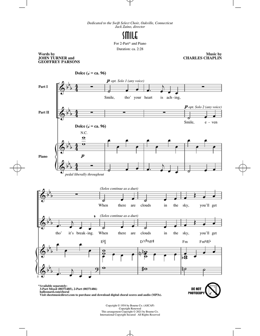 Smile (arr. Roger Emerson) 2-Part scores gallery preview page 1