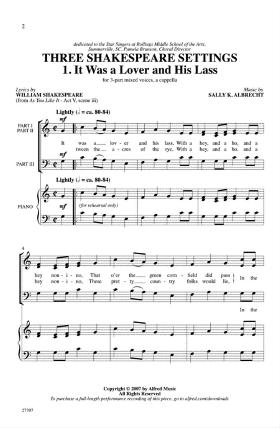 Three Shakespeare Settings 3-Part scores gallery preview page 2