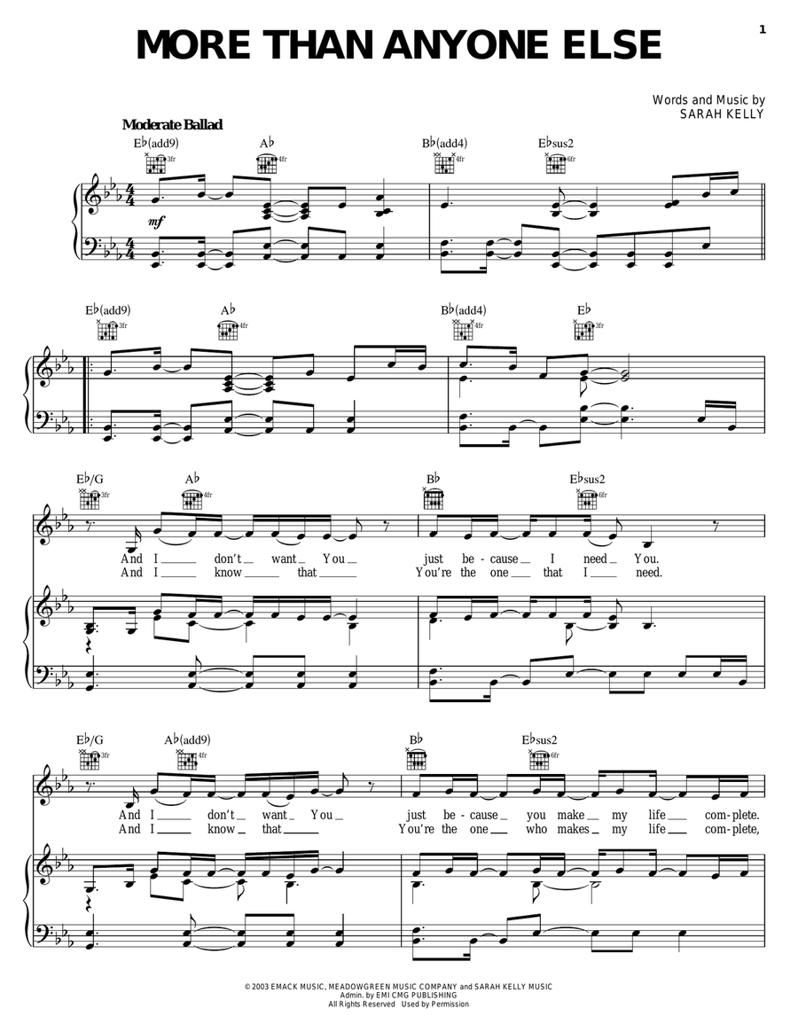 More Than Anyone Else Piano, Vocal, Guitar scores gallery preview page 1