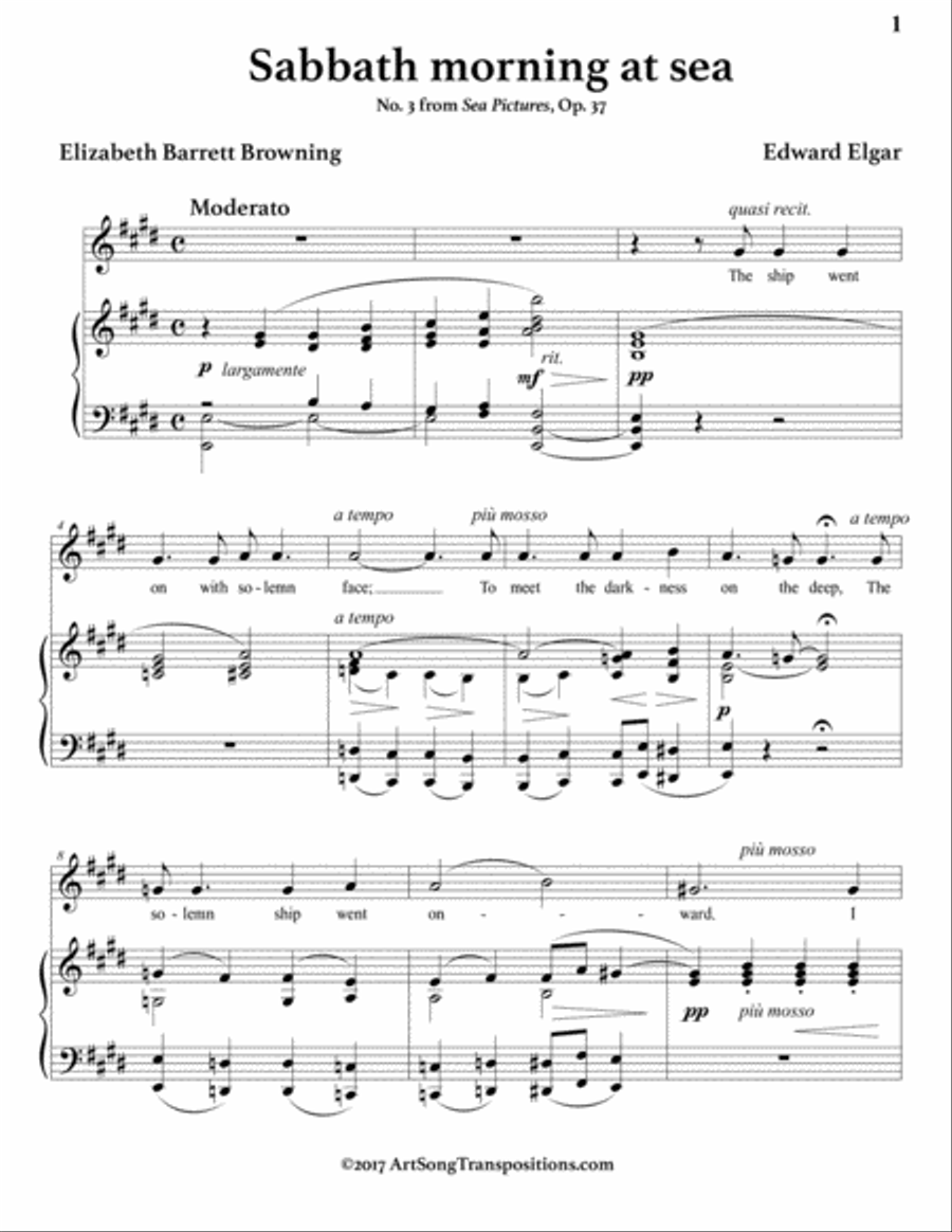 ELGAR: Sabbath morning at sea, Op. 37 no. 3 (transposed to E major) Voice scores gallery preview page 2