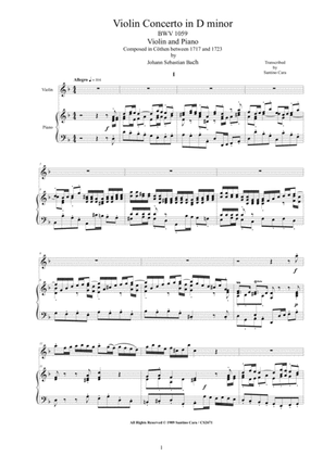 Bach - Violin Concerto in D minor BWV 1059 for Violin and Piano