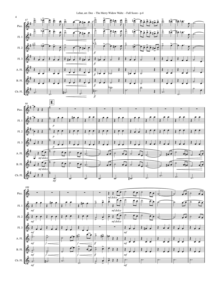 The Merry Widow Waltz Flute Choir scores gallery preview page 6