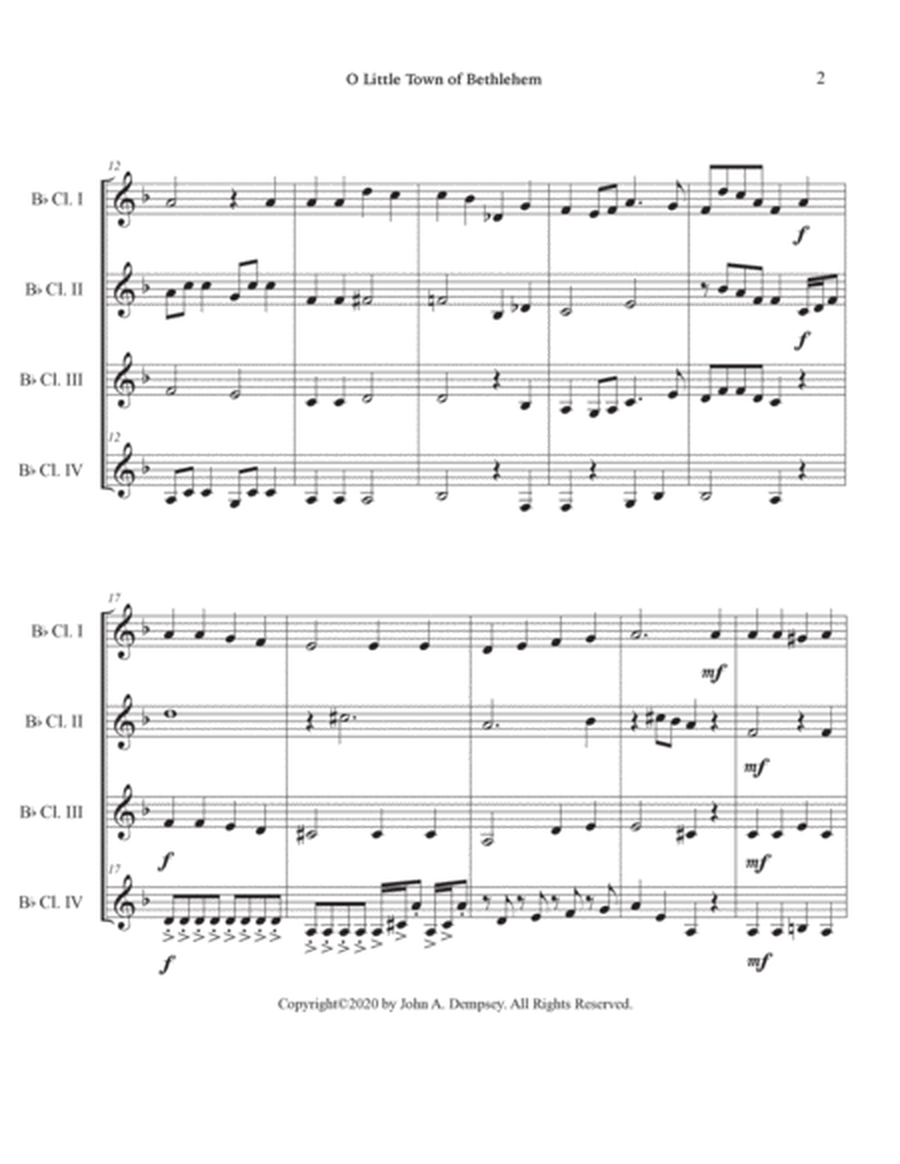 O Little Town of Bethlehem (Clarinet Quartet) image number null