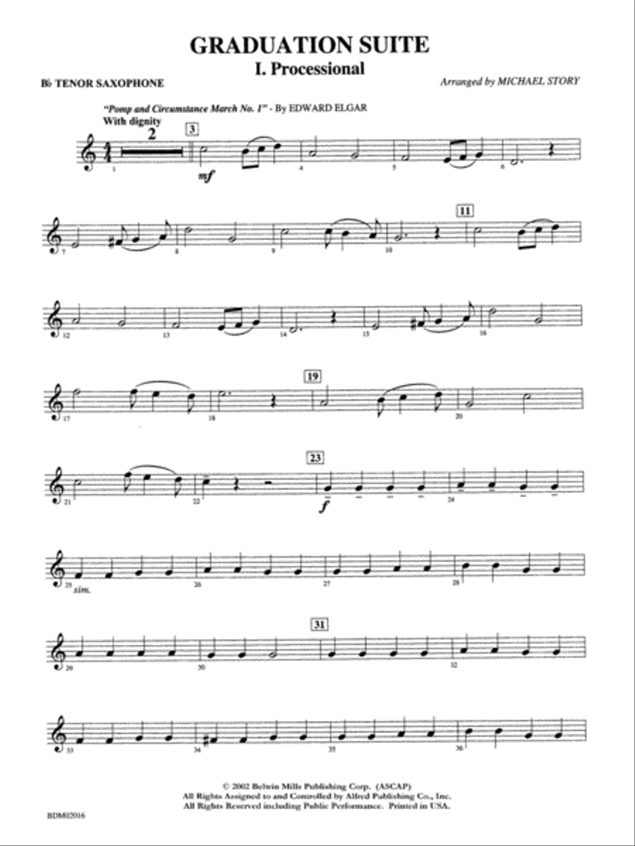 Graduation Suite (Processional: Pomp and Circumstance March No. 1 / Recessional: Rondeau from Premiere Suite): B-flat Tenor Saxophone Concert Band scores gallery preview page 1