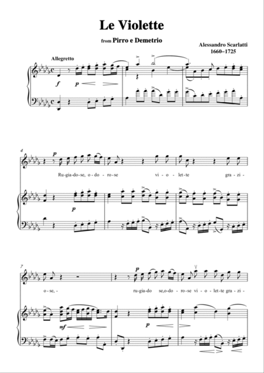 Scarlatti-Le Violette in D flat Major,from Pirro e Demetrio,for Voice&Piano Voice scores gallery preview page 3