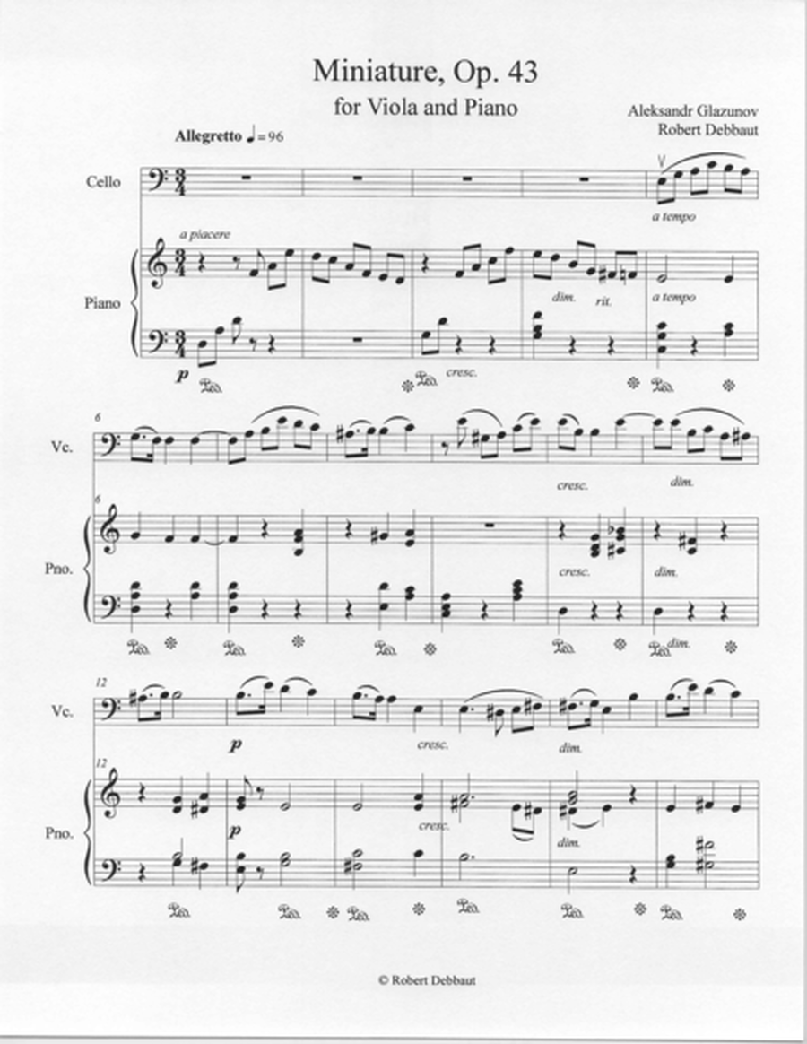 "Miniature" by Aleksandr Glazunov for Cello and Piano