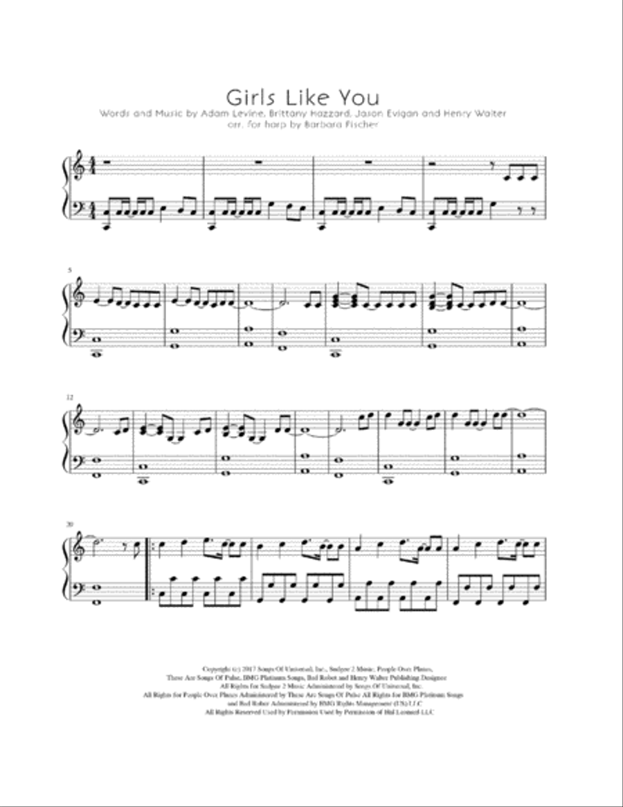 Girls Like You Harp scores gallery preview page 2