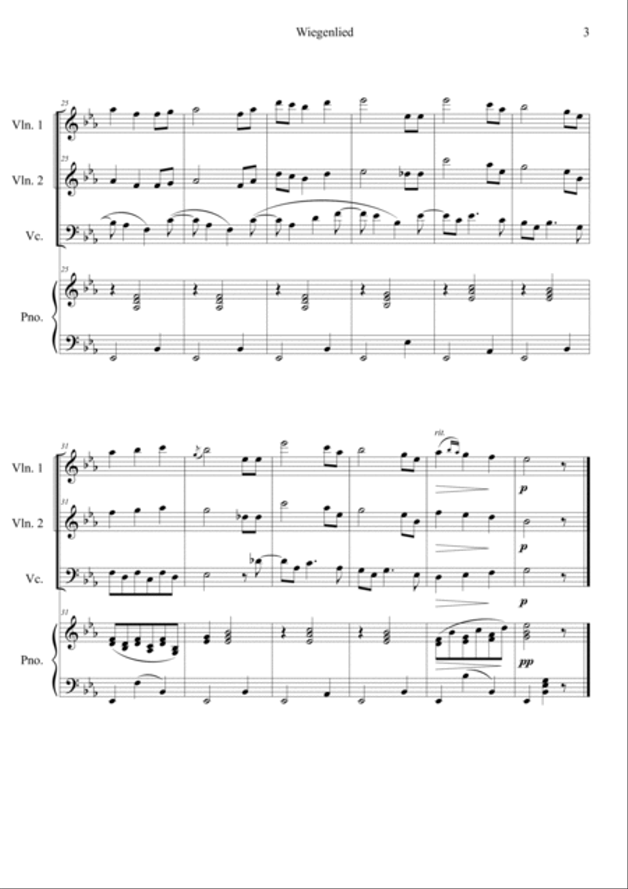 Wiegenlied Op.49, No.4 Lullaby Piano Quartet scores gallery preview page 3