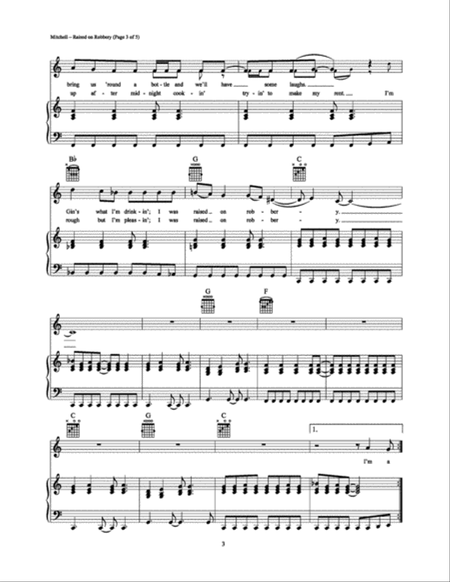 Raised on Robbery Piano, Vocal, Guitar scores gallery preview page 3