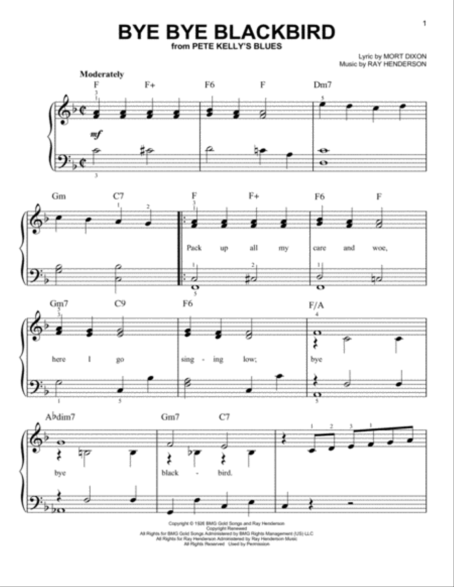 Bye Bye Blackbird Bye Bye Blackbird Easy Piano scores gallery preview page 1