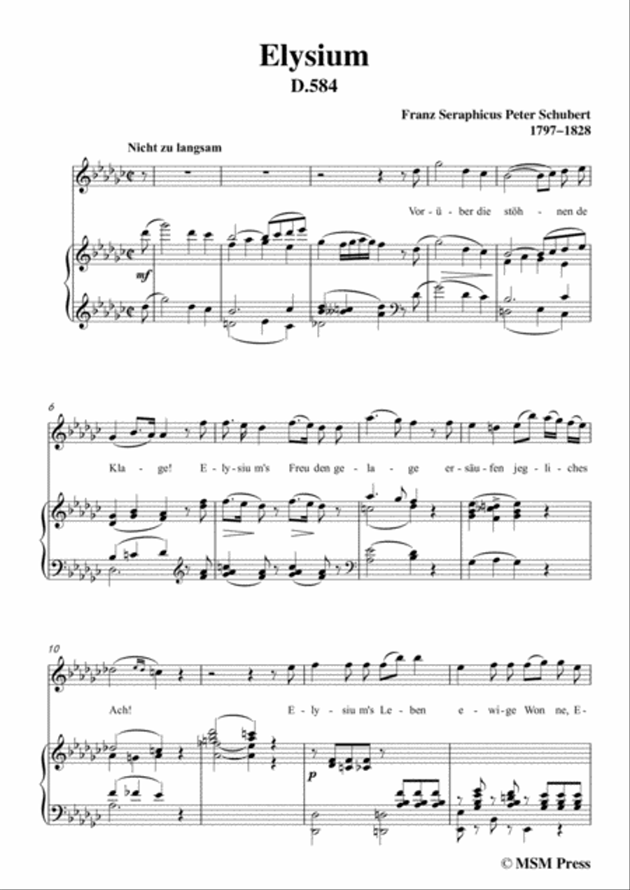Schubert-Elysium,D.584,in G flat Major,for Voice&Piano Voice scores gallery preview page 3