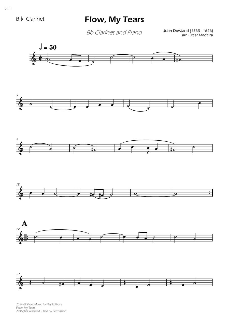 Flow My Tears - Bb Clarinet and Piano (Individual Parts) B-Flat Clarinet scores gallery preview page 1