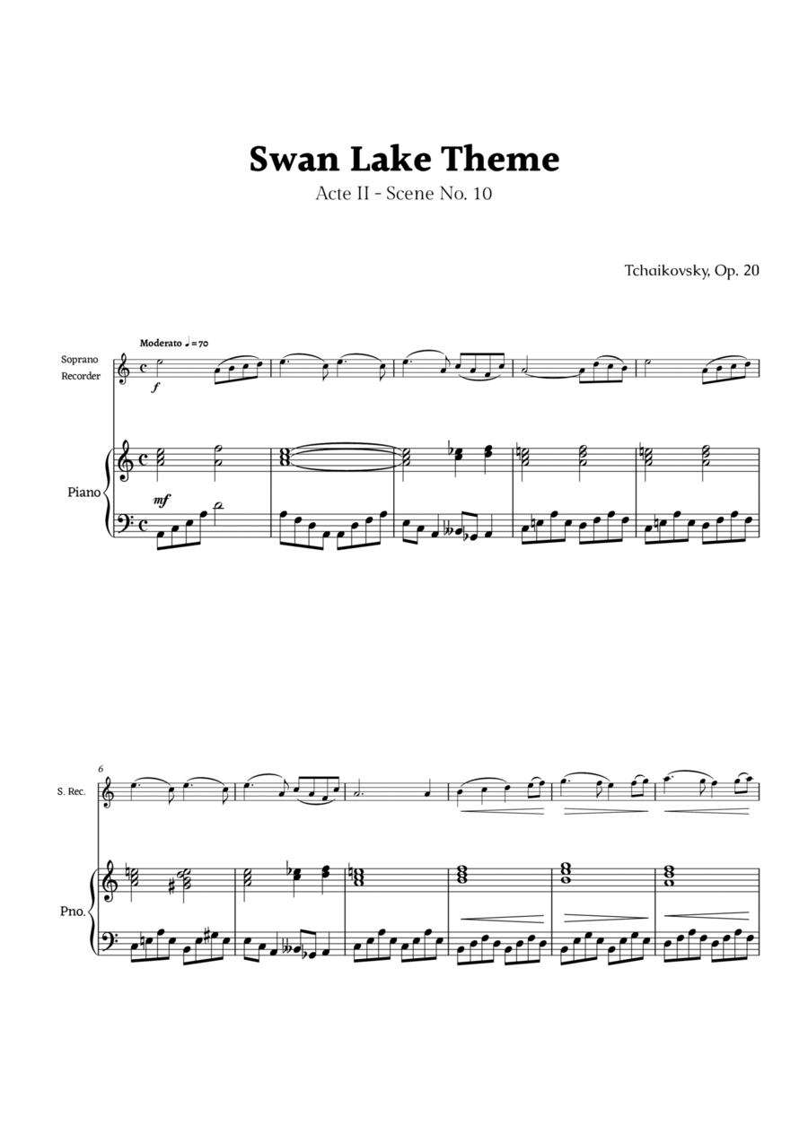 Swan Lake Theme by Tchaikovsky Chamber Music scores gallery preview page 1