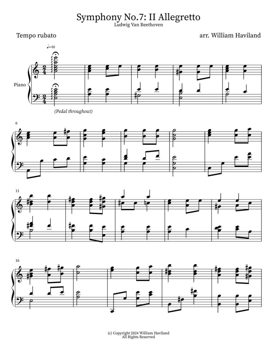 Allegretto from Symphony No.7 (2nd movement) arr. for solo piano Piano Solo scores gallery preview page 1