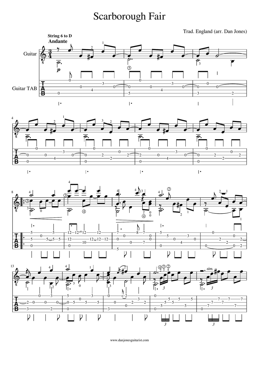 Scarborough Fair for Solo Guitar Acoustic Guitar scores gallery preview page 3