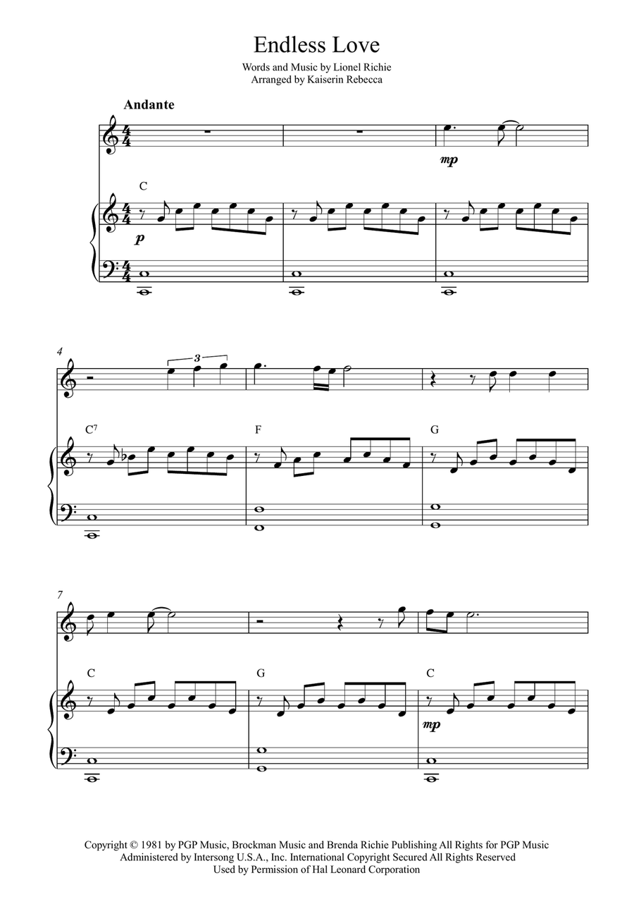 Endless Love Flute Solo scores gallery preview page 1