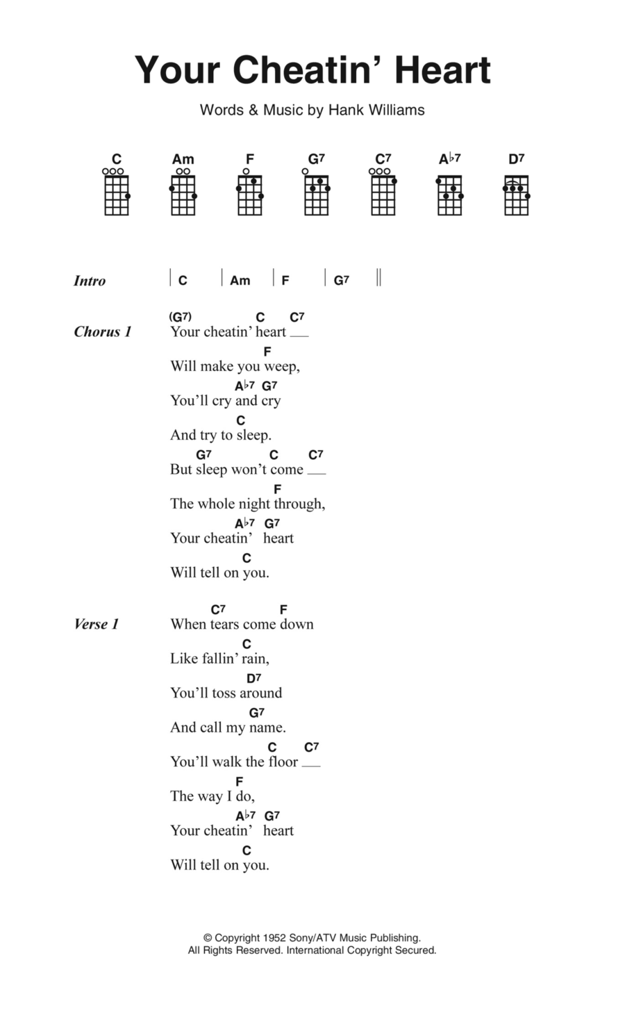 Your Cheatin' Heart Your Cheatin' Heart Ukulele scores gallery preview page 1