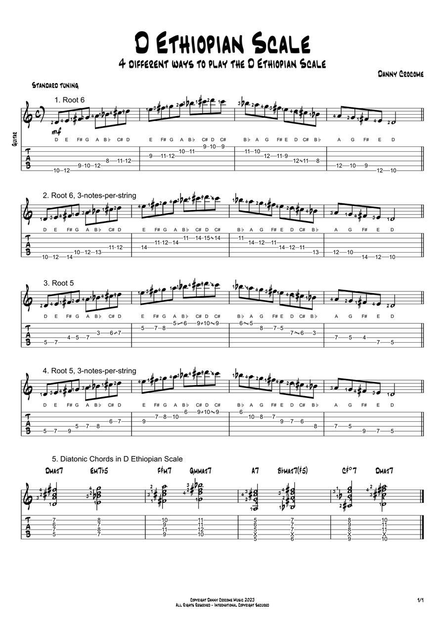 D Ethiopian Scale (4 Ways to Play) Electric Guitar scores gallery preview page 1