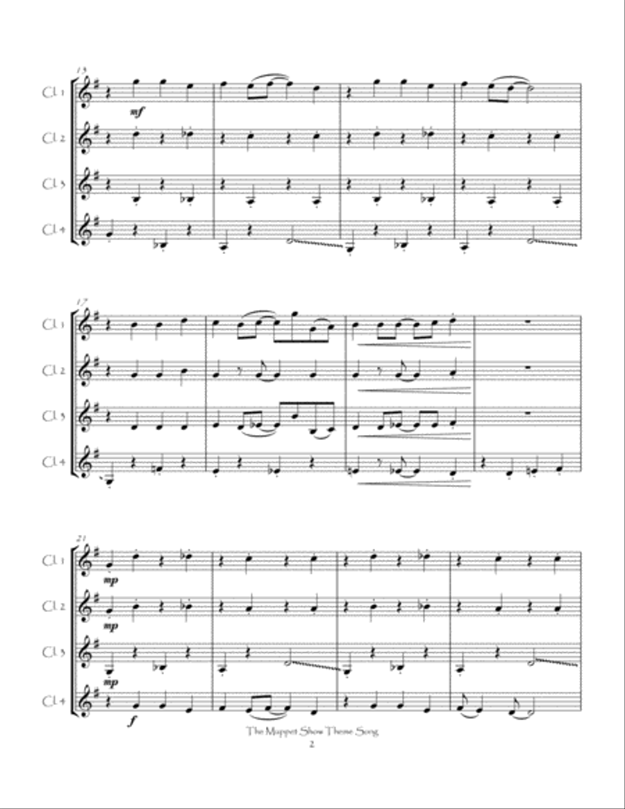 The Muppet Show Theme Clarinet Quartet scores gallery preview page 5
