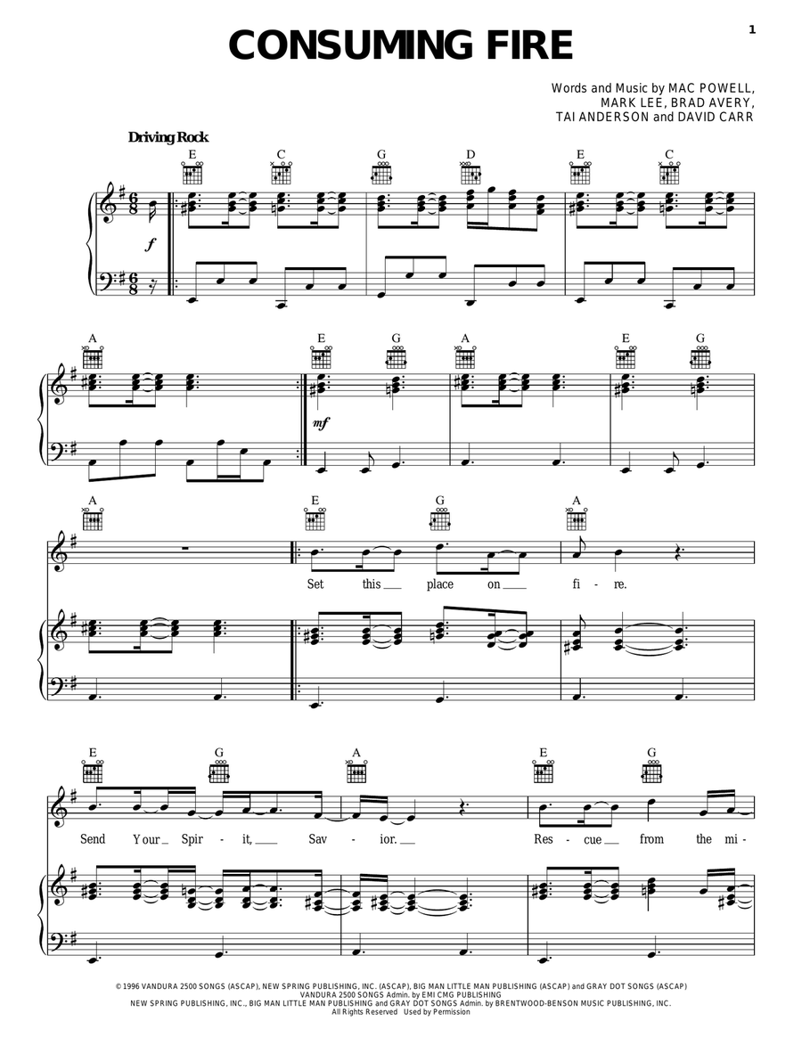 Consuming Fire Piano, Vocal, Guitar scores gallery preview page 1
