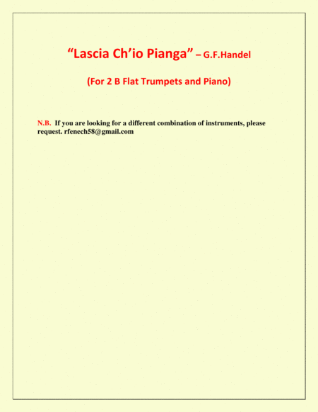 Lascia Ch'io Pianga - From Opera 'Rinaldo' - G.F. Handel ( 2 B Flat Trumpets and Piano) image number null